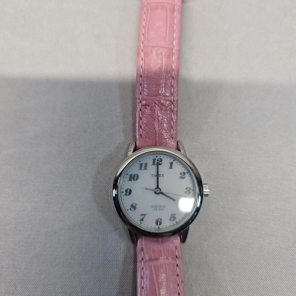 Timex Indiglo women's watch. Classic‎ style face. Pink band Needs Battery